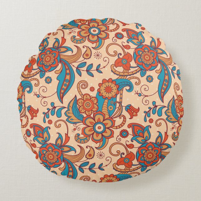 Colourful floral seamless pattern round cushion (Front)