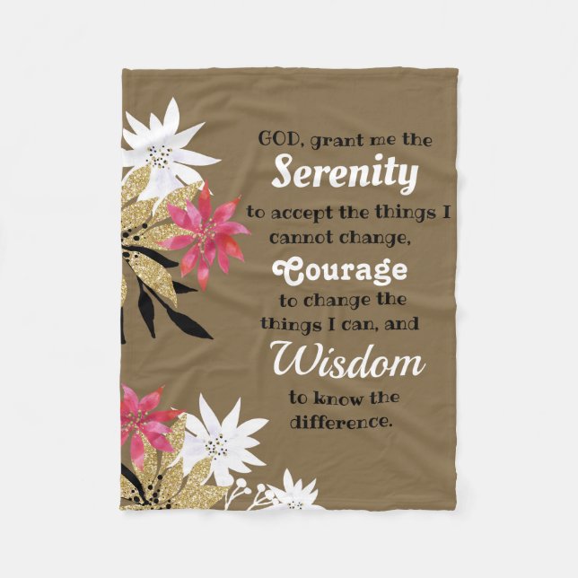 Colourful Floral Serenity Prayer Fleece Blanket (Front)