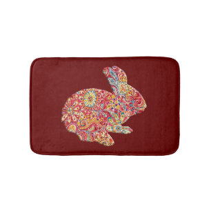 Colourful Floral Silhouette Bunny Rabbit Bath Mat