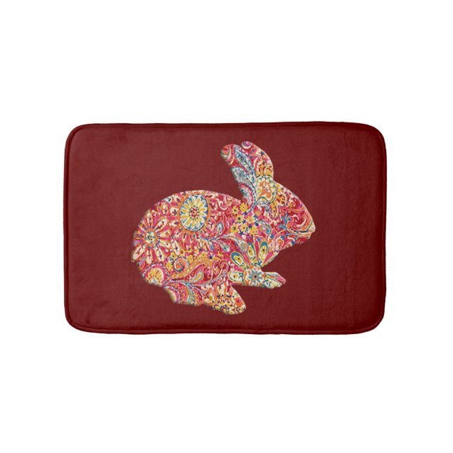 Colourful Floral Silhouette Bunny Rabbit Bath Mat (Front)