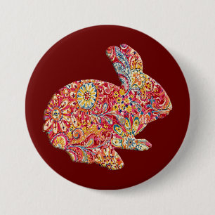 Colourful Floral Silhouette Easter Bunny Button