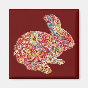 Colourful Floral Silhouette Easter Bunny Magnet