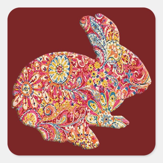 Colourful Floral Silhouette Easter Bunny Stickers (Front)