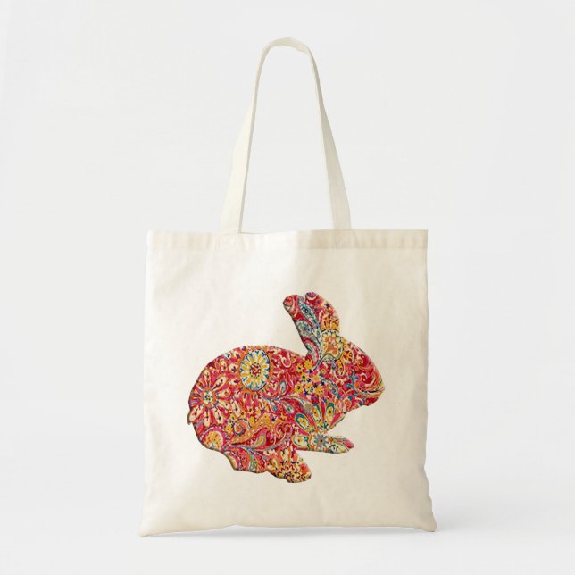 Colourful Floral Silhouette Easter Bunny Tote Bag (Front)