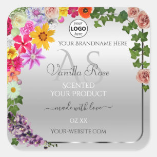 Colourful Floral Silver Product Label Monogram Log