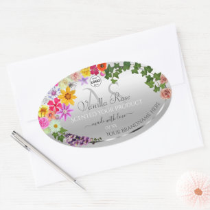 Colourful Floral Silver Product Label Monogram Log