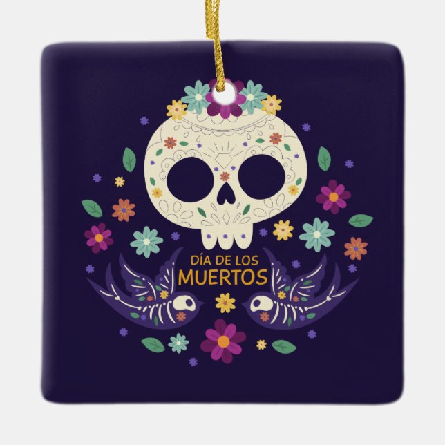 Colourful Floral Skull Dia de Muertos | Ornament (Front)
