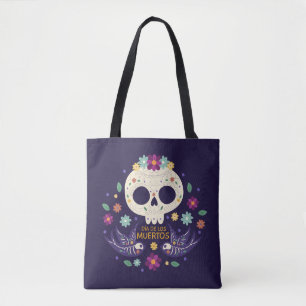 Colourful Floral Skull Dia de Muertos Tote Bag