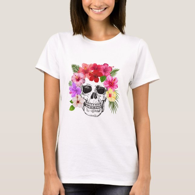 Colourful Floral Skull WOMEN'S T SHIRT (Front)
