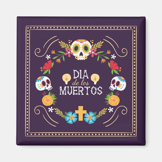 Colourful Floral Skulls Dia de Muertos | Magnet (Front)