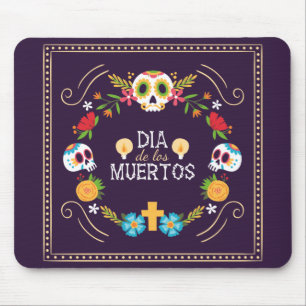 Colourful Floral Skulls Dia de Muertos Mousepad