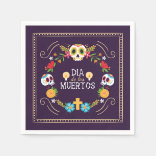 Colourful Floral Skulls Dia de Muertos Napkin
