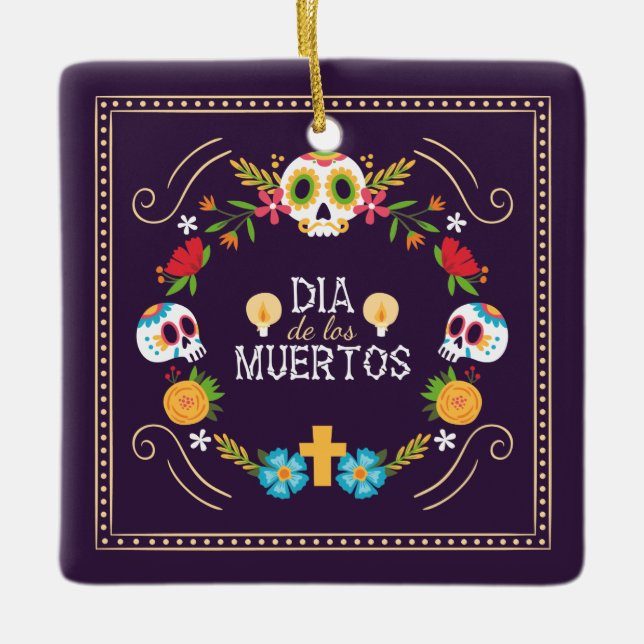 Colourful Floral Skulls Dia de Muertos | Ornament (Front)