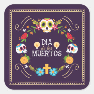 Colourful Floral Skulls Dia de Muertos   Sticker