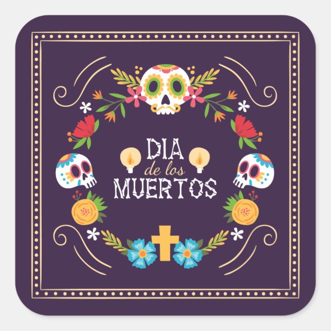 Colourful Floral Skulls Dia de Muertos | Sticker (Front)