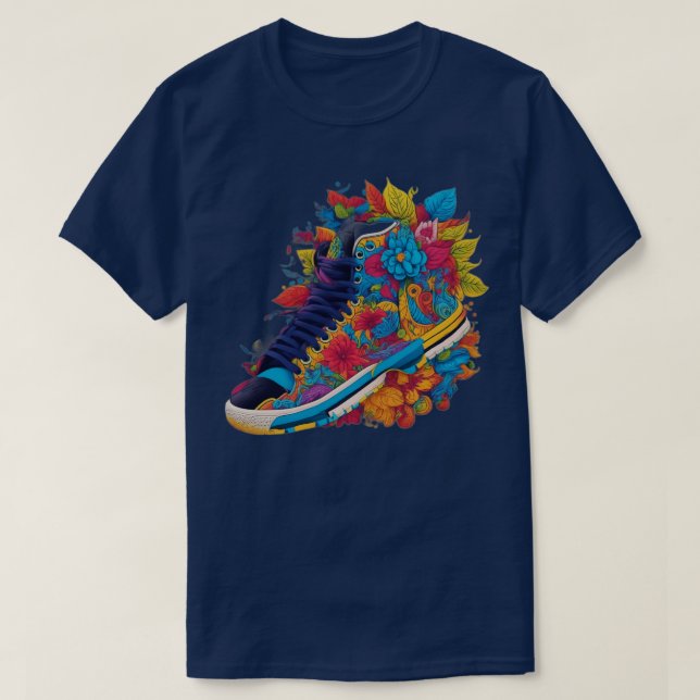 Colourful Floral Sneaker Head Artwork T-Shirt (Design Front)