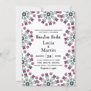 Colourful Floral Spanish Nuestra Boda Invitation