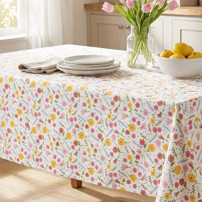 Colourful Floral Spring Garden Tablecloth (Fun Floral Spring Tablecloth)