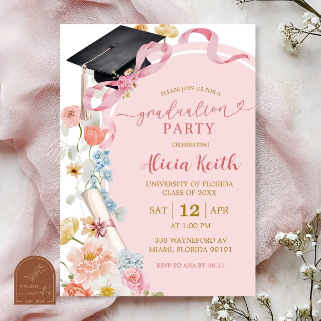 Colourful Floral Spring Graduation Party Invitatio Invitation (Creator Uploaded)