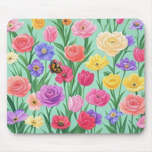 Colourful Floral/Spring Rose Mouse Mat (Front)
