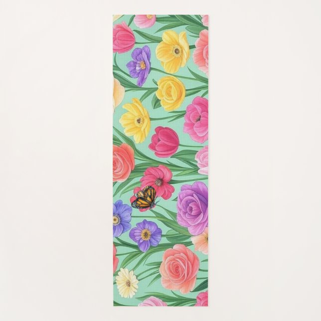 Colourful Floral/Spring Rose Yoga Mat (Front)