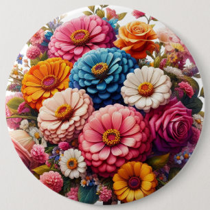 Colourful Floral/Spring Zinnia/Rose 6 Cm Round Badge