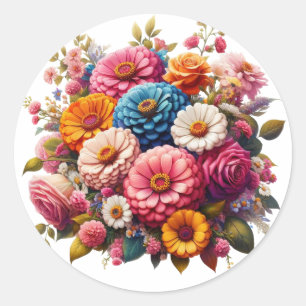 Colourful Floral/Spring Zinnia/Rose Classic Round Sticker