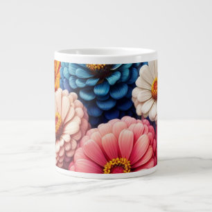 Colourful Floral/Spring Zinnia/Rose Large Coffee Mug