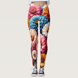 Colourful Floral/Spring Zinnia/Rose Leggings