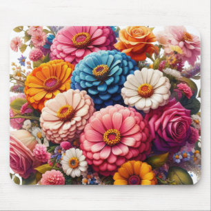 Colourful Floral/Spring Zinnia/Rose Mouse Mat