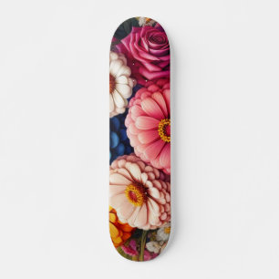 Colourful Floral/Spring Zinnia/Rose Skateboard