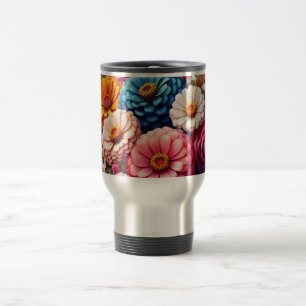 Colourful Floral/Spring Zinnia/Rose Travel Mug