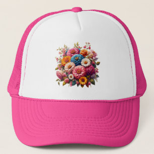 Colourful Floral/Spring Zinnia/Rose Trucker Hat