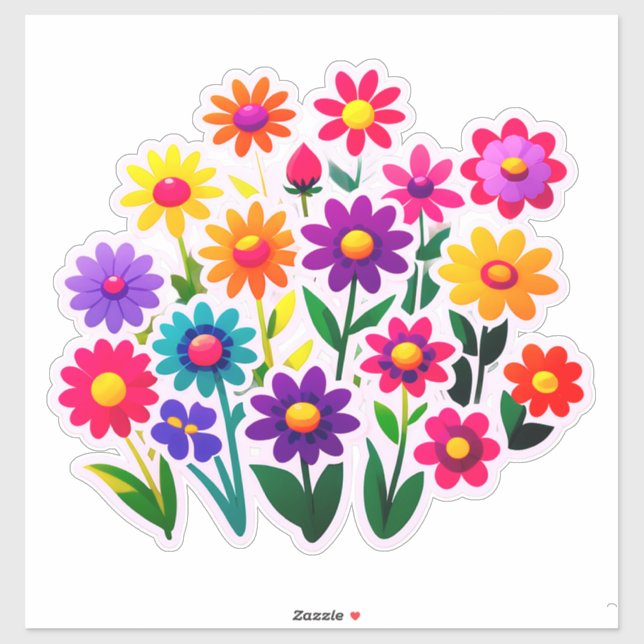 Colourful Floral Sticker Set With Bright Flowers (Sheet)