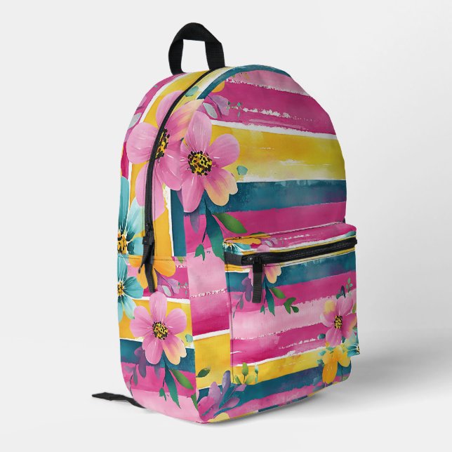 Colourful Floral Stripe Backpack (Back Corner Left)