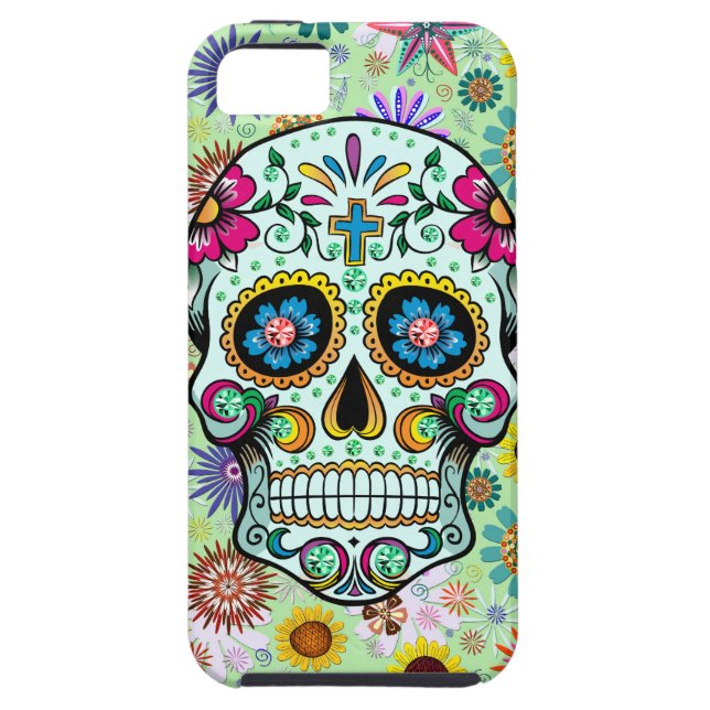 Colourful Floral Sugar Skull 3 & Diamonds Case-Mate iPhone Case (Back)