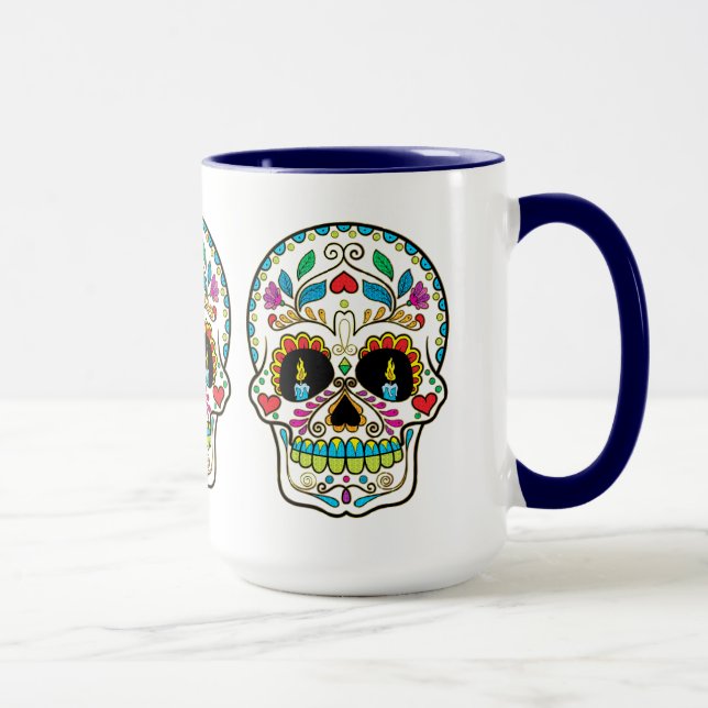 Colourful Floral Sugar Skull Burning Candles Mug (Right)