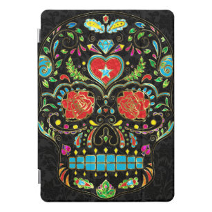 Colourful Floral Sugar Skull Glitter And Gold 2 iPad Pro Cover