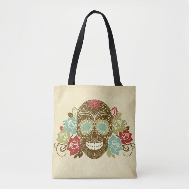 Colourful Floral Sugar Skull Tote Bag (Front)