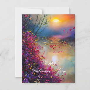 Colourful floral sunset valentine holiday card