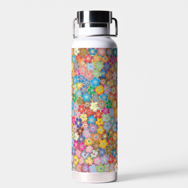 Colourful Floral Thor Copper Vacuum Insulated Water Bottle (Back)
