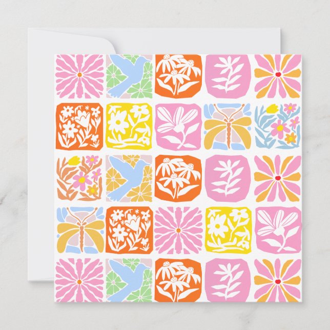  Colourful Floral Tile Botanical Folk Whimsical  (Front)