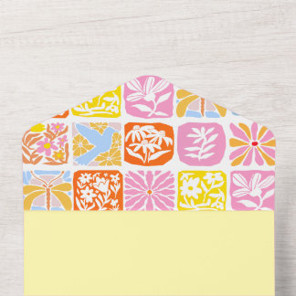 Colourful Floral Tile Botanical Folk Whimsical All In One Invitation