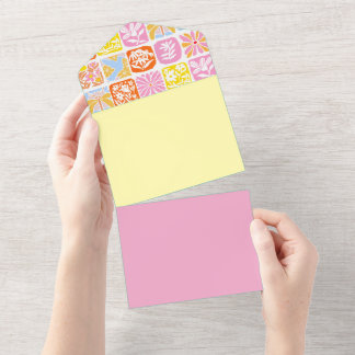 Colourful Floral Tile Botanical Folk Whimsical All In One Invitation