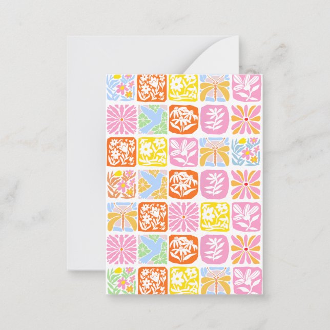  Colourful Floral Tile Botanical Folk Whimsical  Card (Front)
