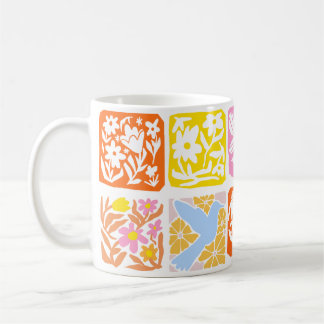 Colourful Floral Tile Botanical Folk Whimsical Coffee Mug