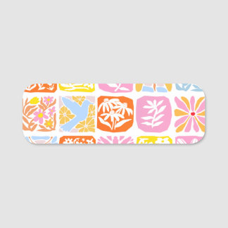 Colourful Floral Tile Botanical Folk Whimsical Name Tag