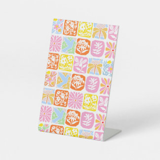 Colourful Floral Tile Botanical Folk Whimsical Pedestal Sign