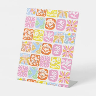 Colourful Floral Tile Botanical Folk Whimsical Pedestal Sign