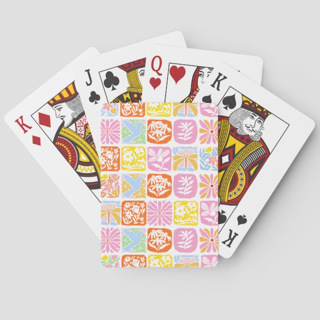  Colourful Floral Tile Botanical Folk Whimsical  Playing Cards (Back)